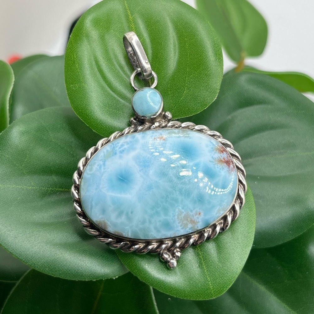 Vintage Navajo Sterling Silver 950 Blue Larimar Gem Stone Pendant